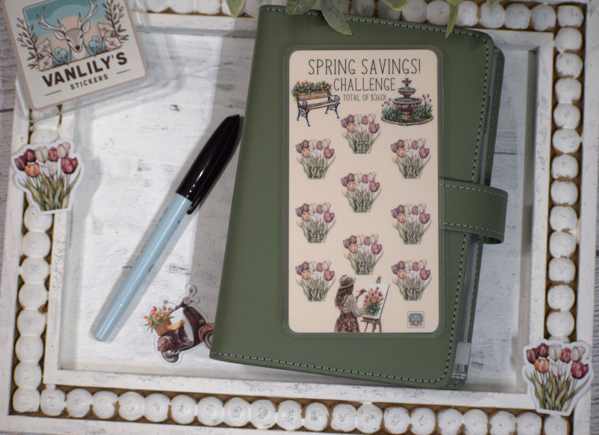 Spring Savings Challenge | A6 Laminated Budget Binder Insert | Cash Envelope Budgeting |Tulip Bouquet Savings Tracker