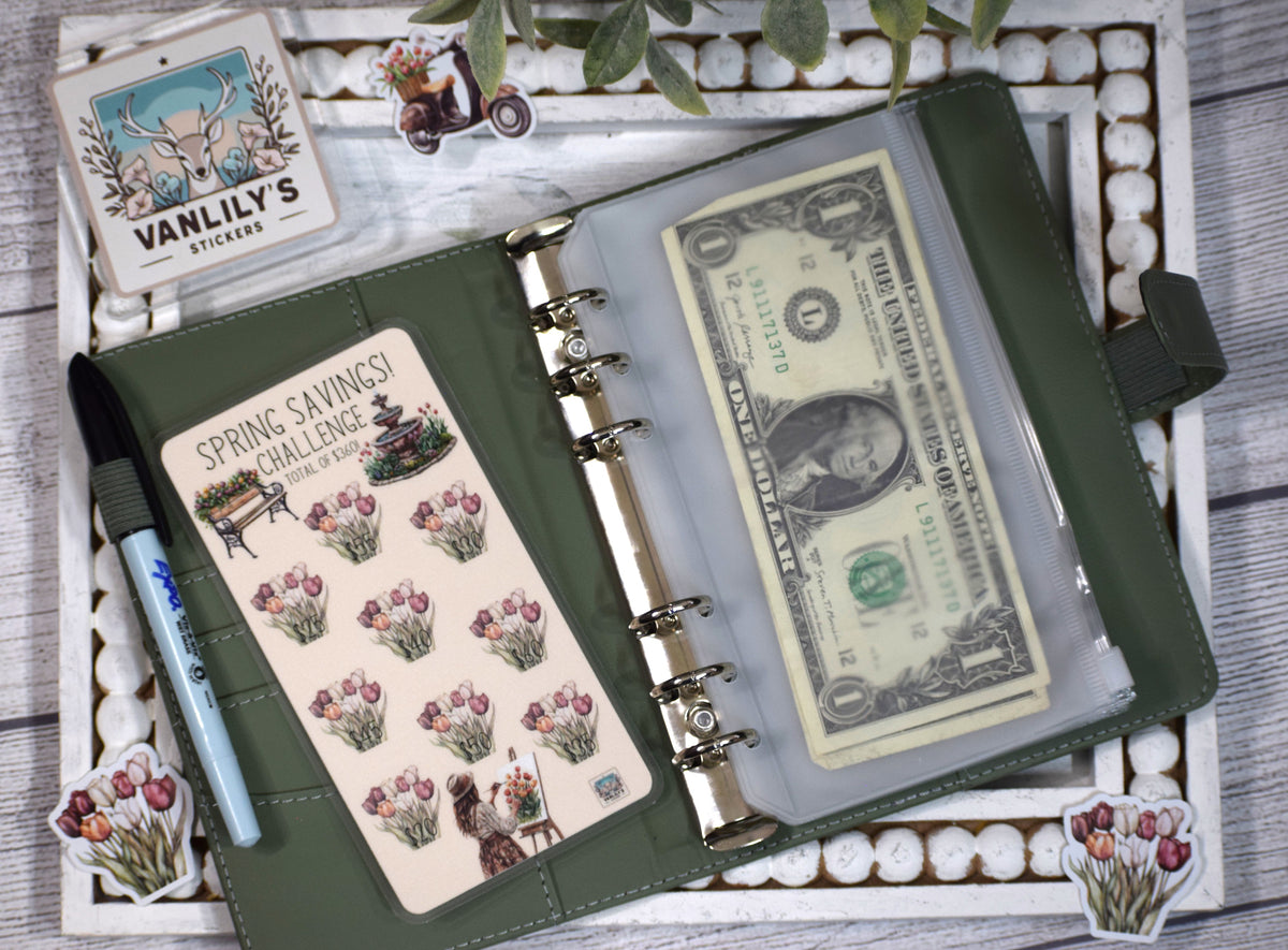 Spring Savings Challenge | A6 Laminated Budget Binder Insert | Cash Envelope Budgeting |Tulip Bouquet Savings Tracker