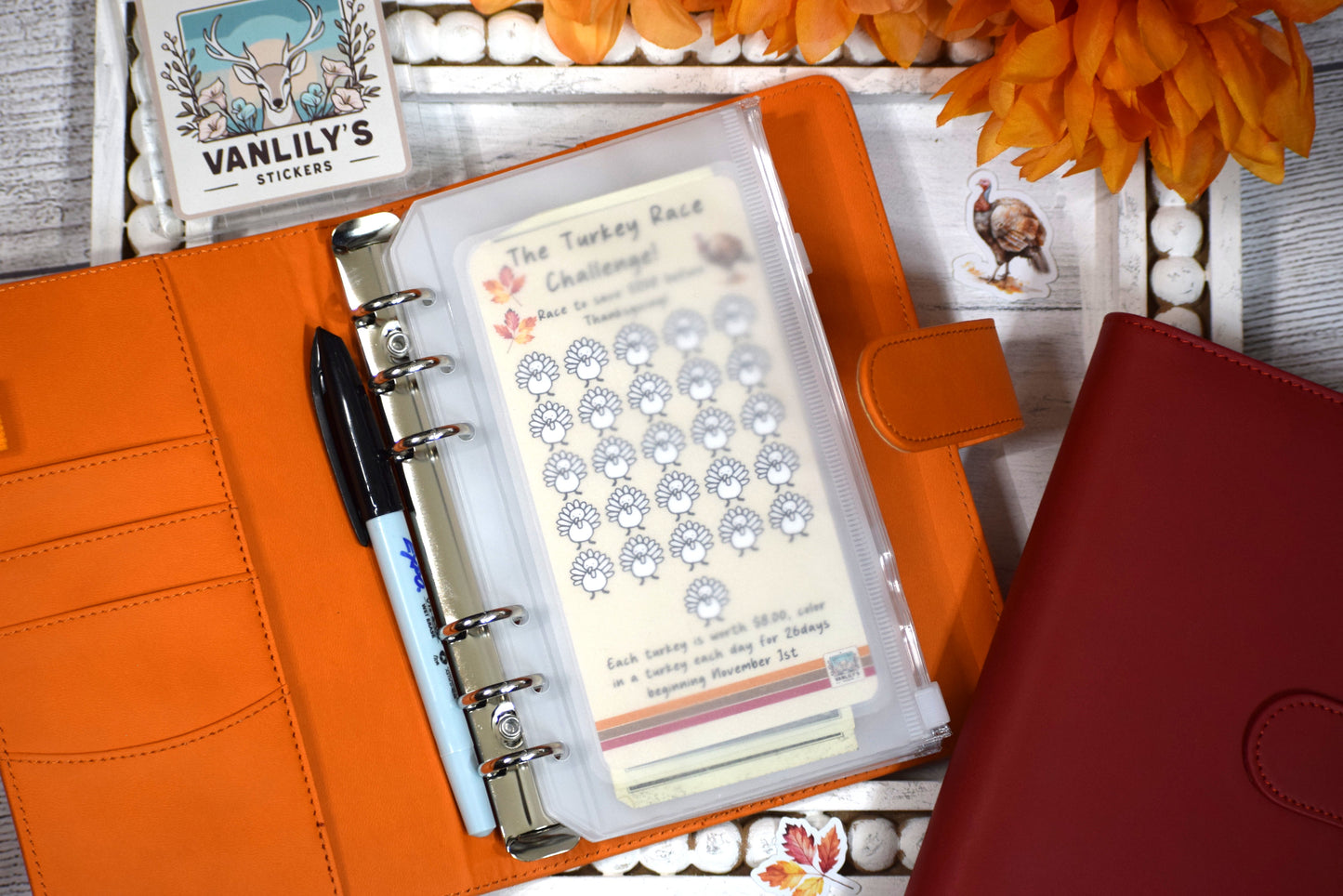 Turkey Race Savings Challenge | A6 Laminated Budget Binder Insert | Cash Envelope Budgeting | Daily Thanksgiving  Savings Tracker
