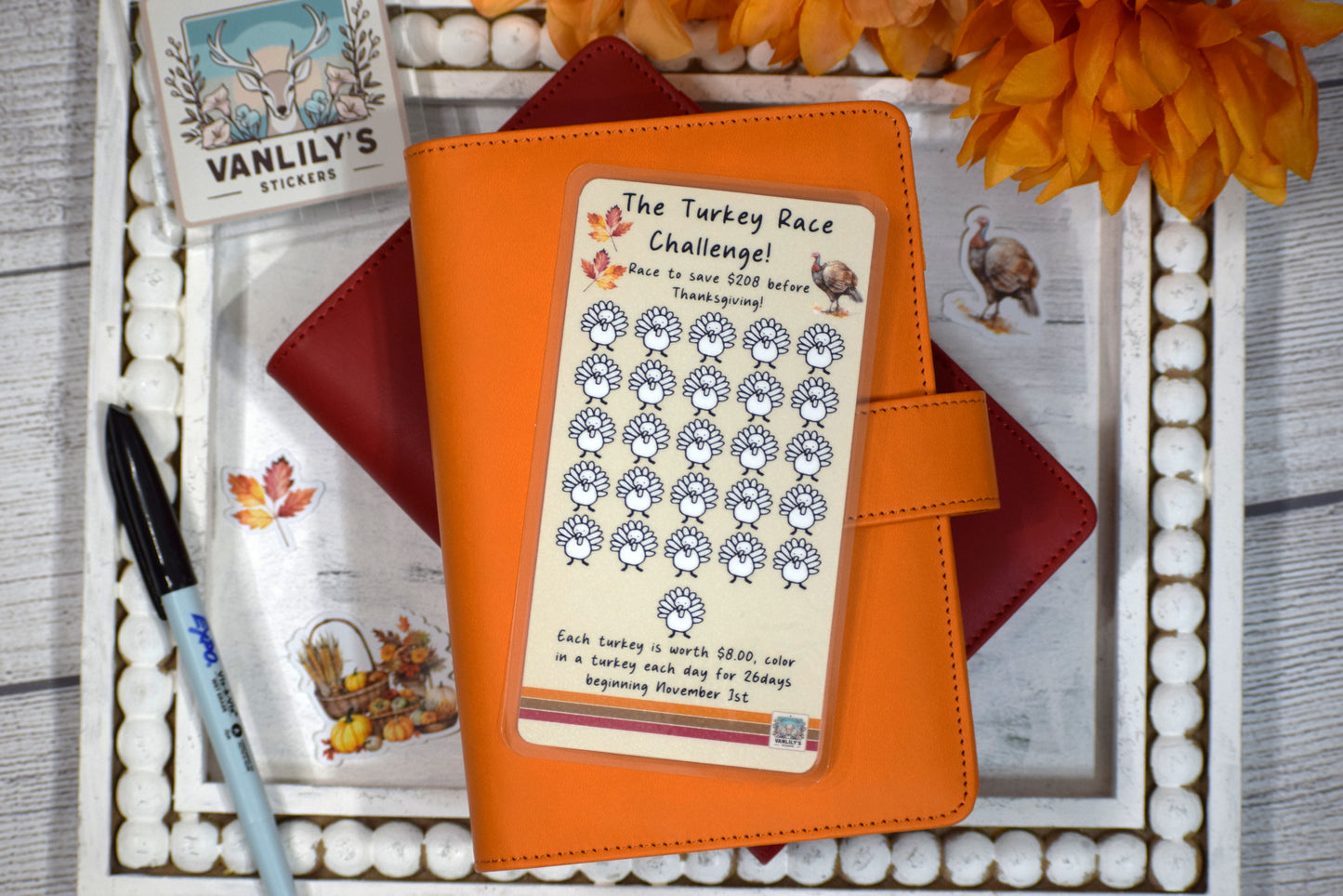 Turkey Race Savings Challenge | A6 Laminated Budget Binder Insert | Cash Envelope Budgeting | Daily Thanksgiving  Savings Tracker
