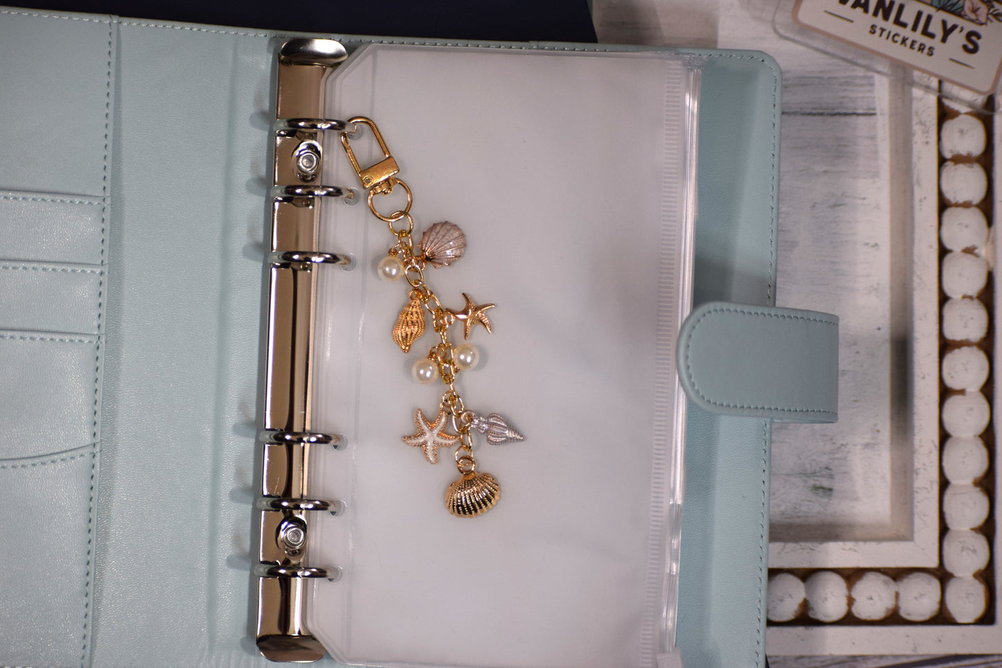 Coastal White Seashell Planner Charm | Binder Charm | Travelers Notebook Charm | Dangle Charm | Purse, Bag Charm