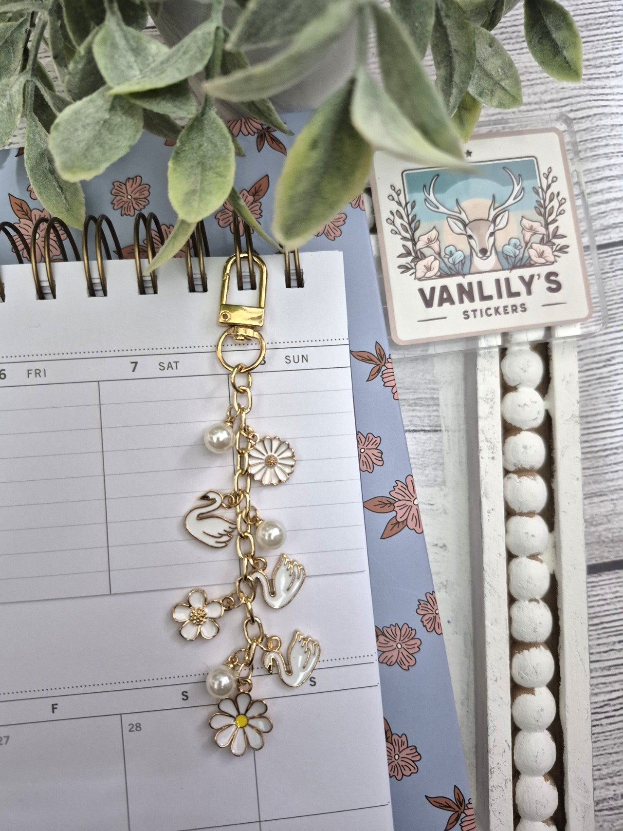 Swan & White Planner Charm | Binder Charm | Travelers Notebook Charm | Dangle Charm | Purse, Bag Charm