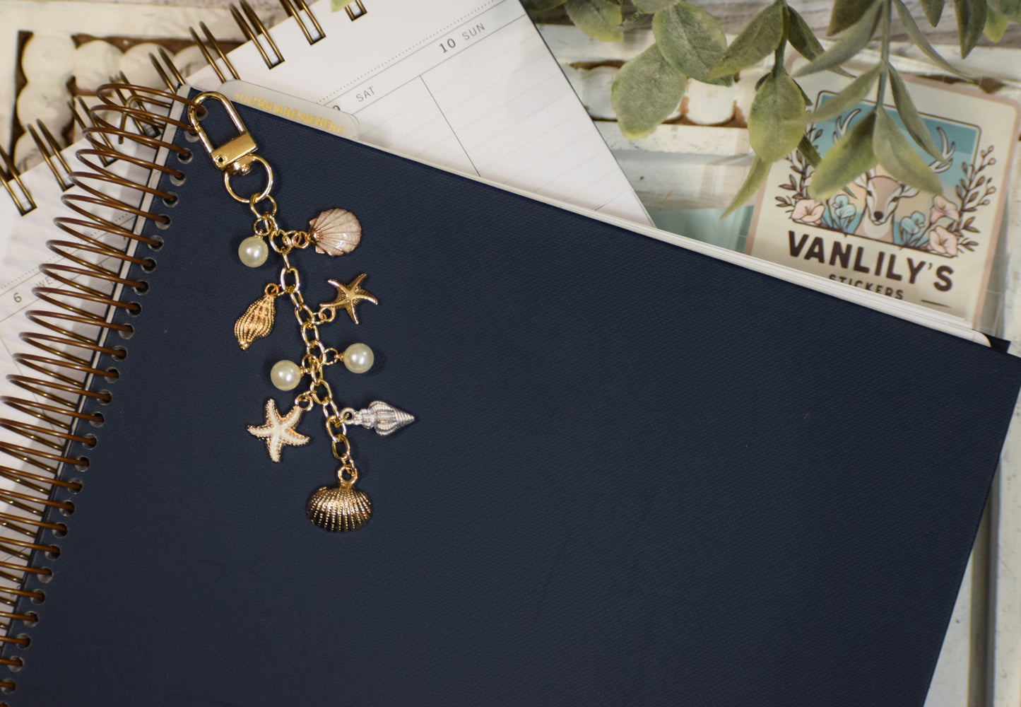 Coastal White Seashell Planner Charm | Binder Charm | Travelers Notebook Charm | Dangle Charm | Purse, Bag Charm