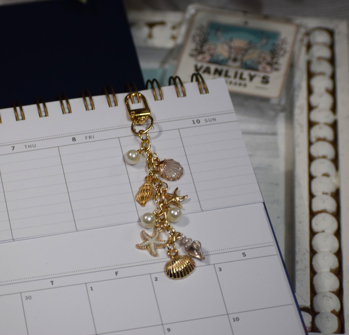 Coastal White Seashell Planner Charm | Binder Charm | Travelers Notebook Charm | Dangle Charm | Purse, Bag Charm