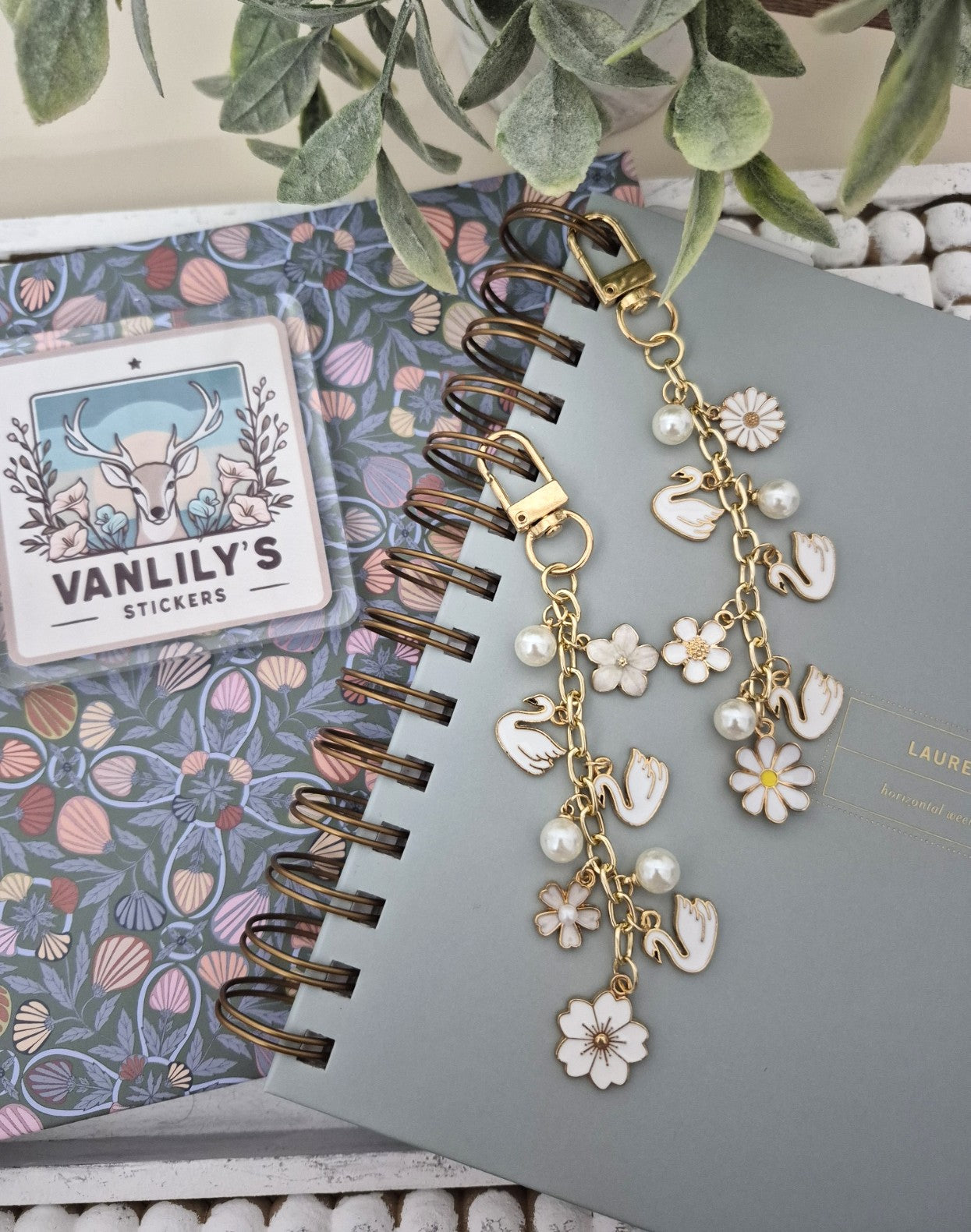 Swan & White Planner Charm | Binder Charm | Travelers Notebook Charm | Dangle Charm | Purse, Bag Charm