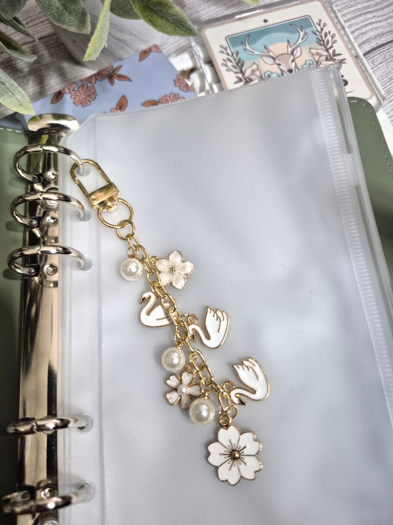 Swan & White Planner Charm | Binder Charm | Travelers Notebook Charm | Dangle Charm | Purse, Bag Charm