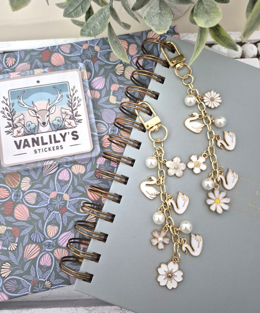 Swan & White Planner Charm | Binder Charm | Travelers Notebook Charm | Dangle Charm | Purse, Bag Charm