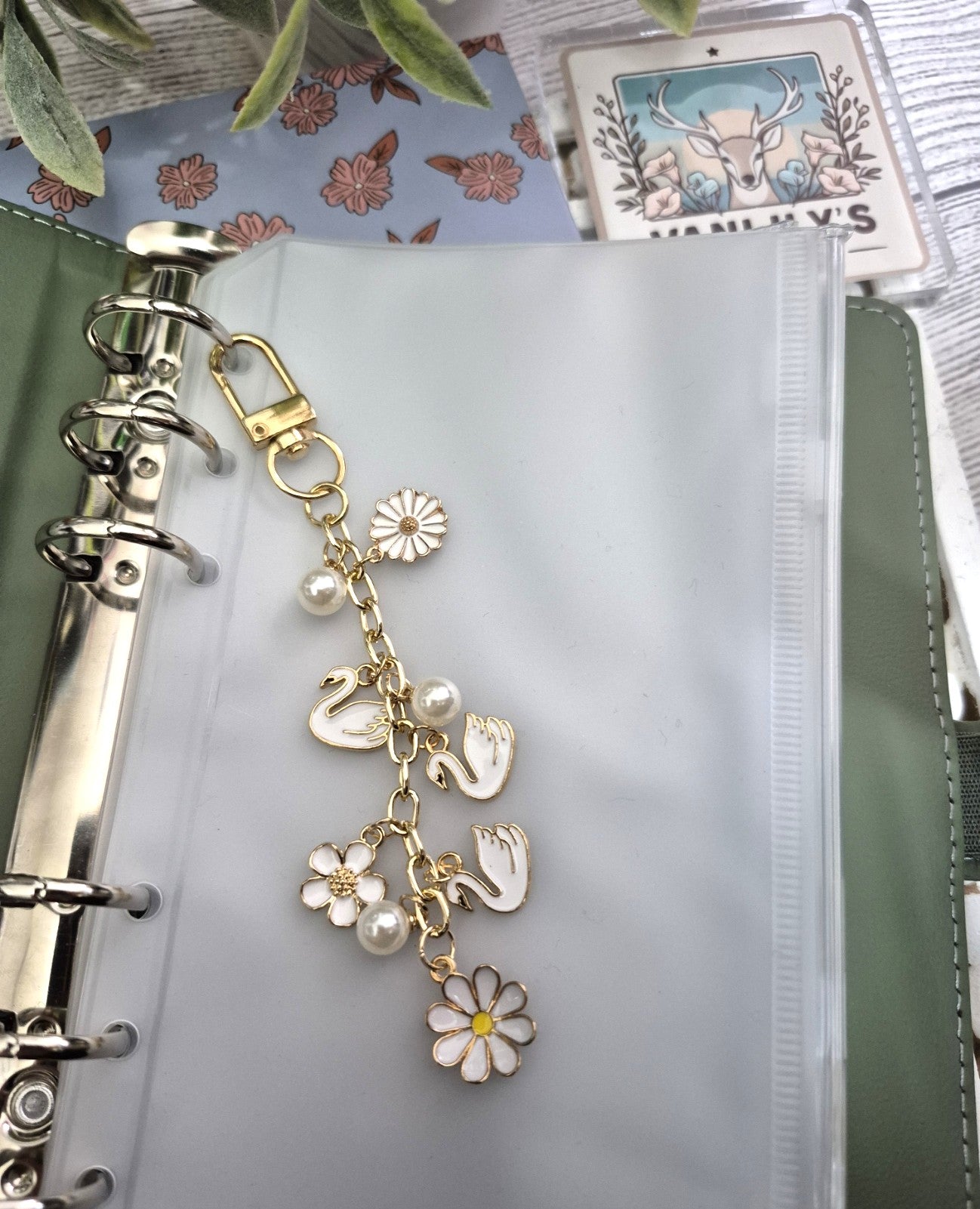 Swan & White Planner Charm | Binder Charm | Travelers Notebook Charm | Dangle Charm | Purse, Bag Charm