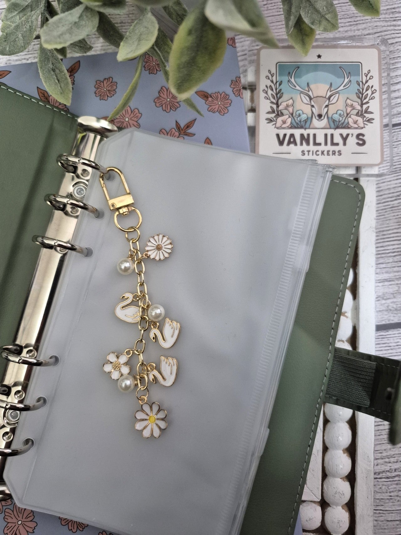 Swan & White Planner Charm | Binder Charm | Travelers Notebook Charm | Dangle Charm | Purse, Bag Charm