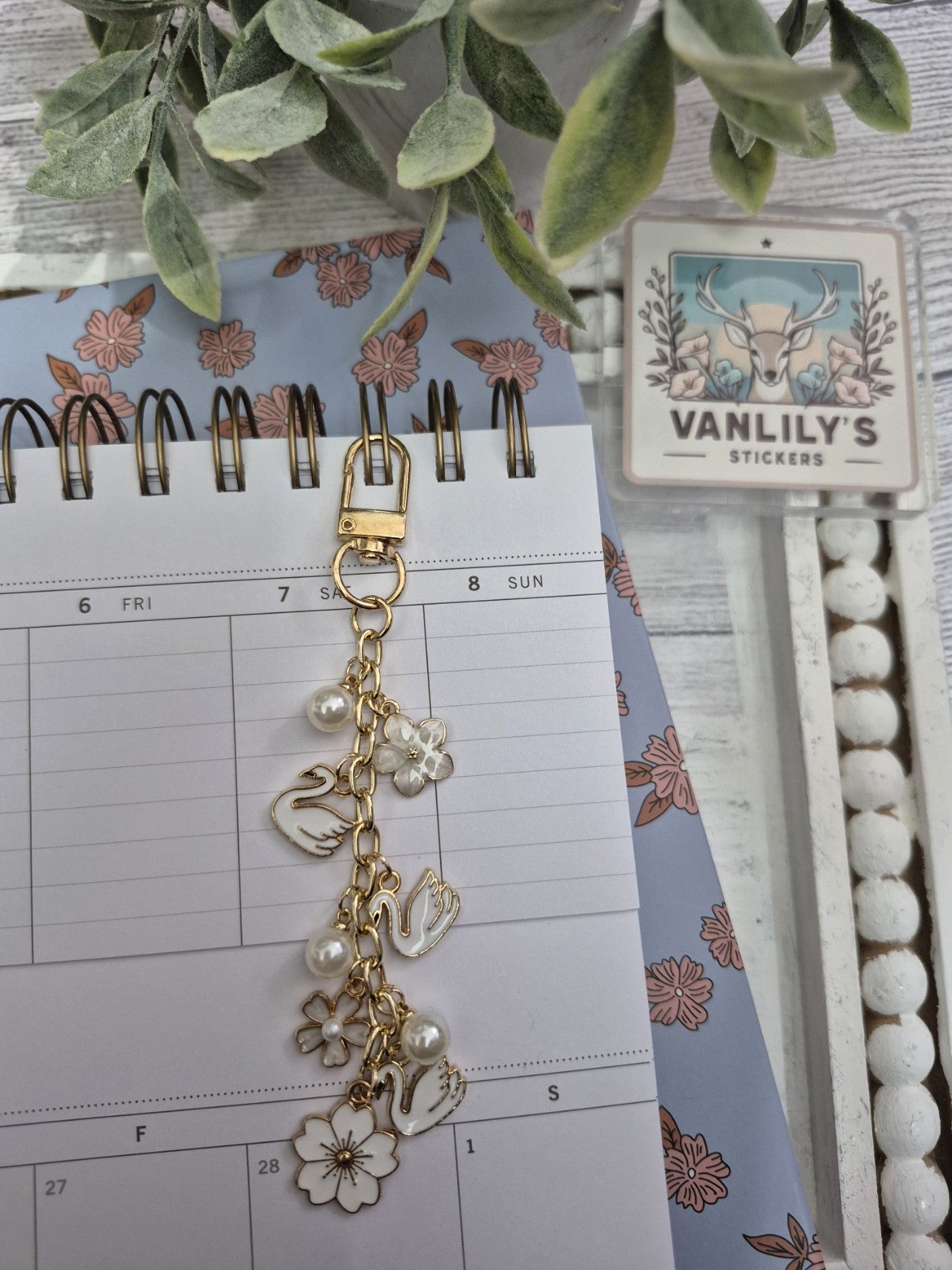 Swan & White Planner Charm | Binder Charm | Travelers Notebook Charm | Dangle Charm | Purse, Bag Charm