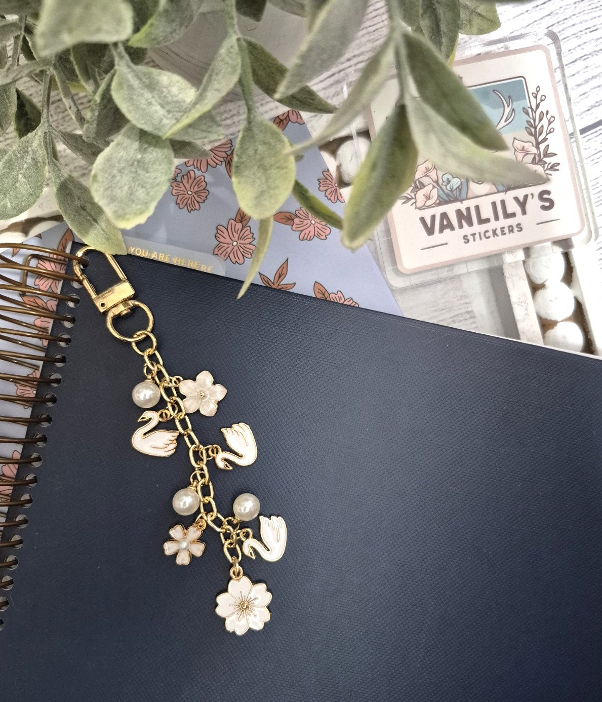 Swan & White Planner Charm | Binder Charm | Travelers Notebook Charm | Dangle Charm | Purse, Bag Charm