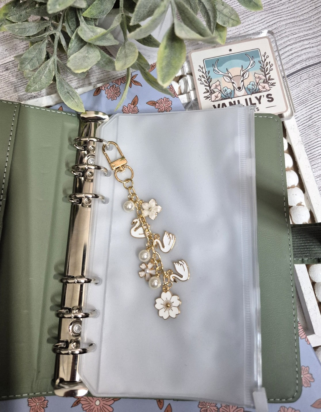 Swan & White Planner Charm | Binder Charm | Travelers Notebook Charm | Dangle Charm | Purse, Bag Charm